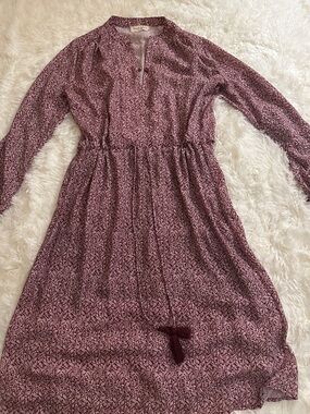 Women's Long Sleeve Floral Midi Dress - Mauve Pink